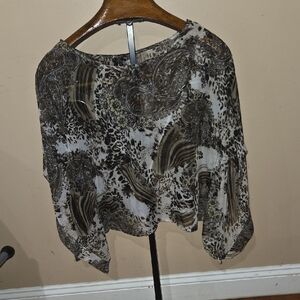 Women’s Brown Animal & Paisley Printed Sheer Blouse Sz L